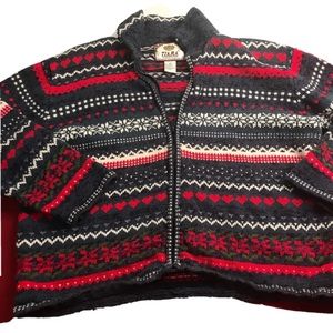 Tiara Red hearts fair isle zip front sweater  cardigan Blue Snowflake XL women’s
